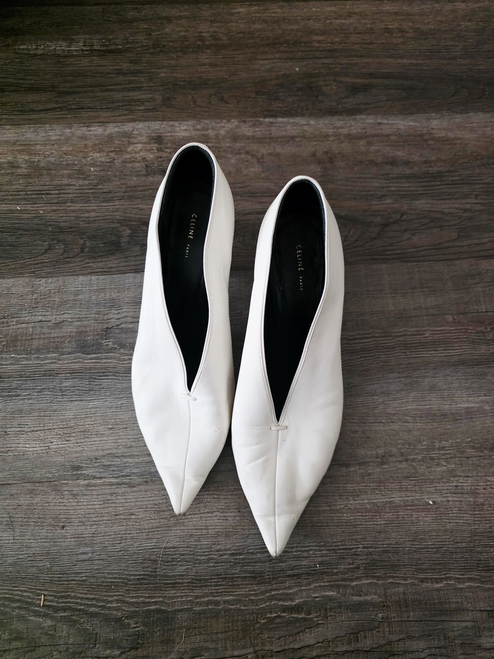 Celine White Pointed Leather Glove Shoe 38